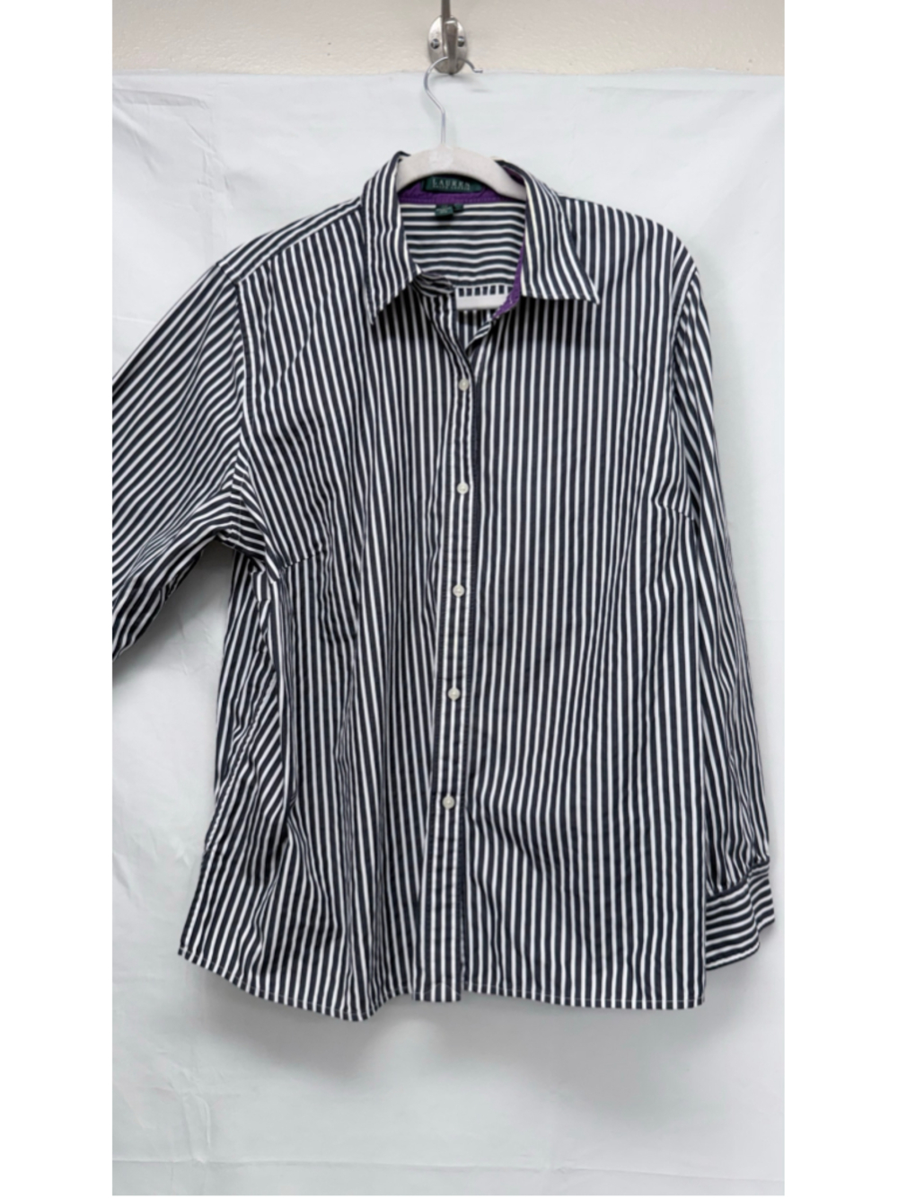 Women's Lauren Ralph Lauren Button Down Shirt Size 1X Black White Striped